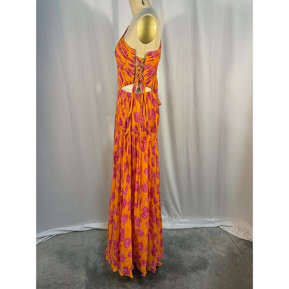 Maria Lucia Hohan 'Matilda' Orange Printed One-Shoulder Gown Size 4 - Picture 3 of 6